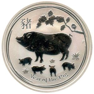 1 oz Lunar II Silber - Schwein 2019
